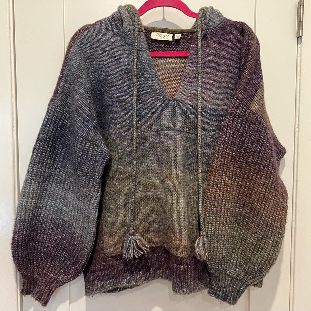 Rd Style Sweater Twilight Ombre Knit Hoodie Cropped Long Sleeve Sweater size L